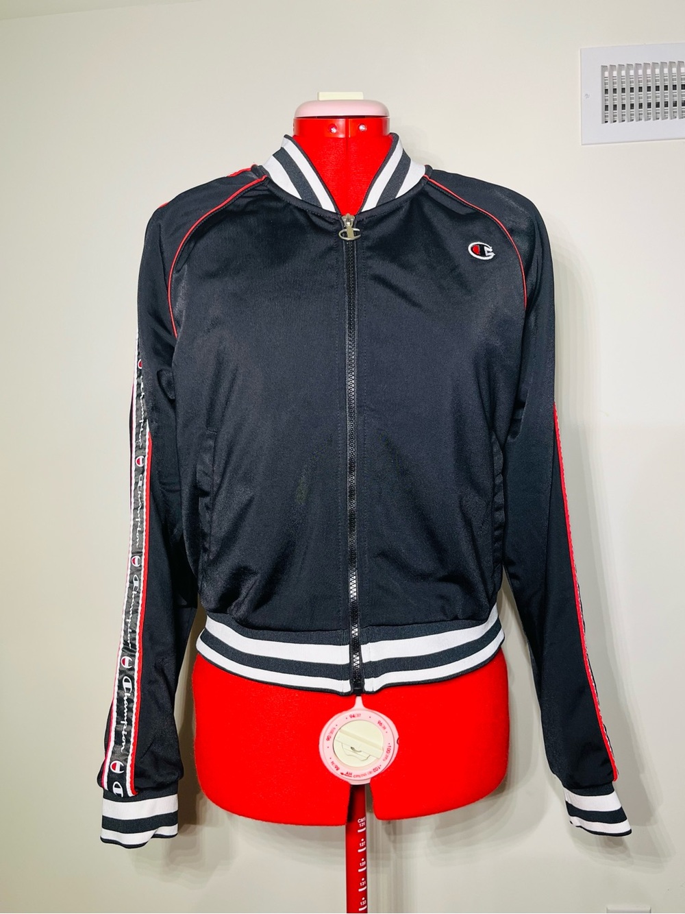 Champion Black Track Jacket with Red and White Trim